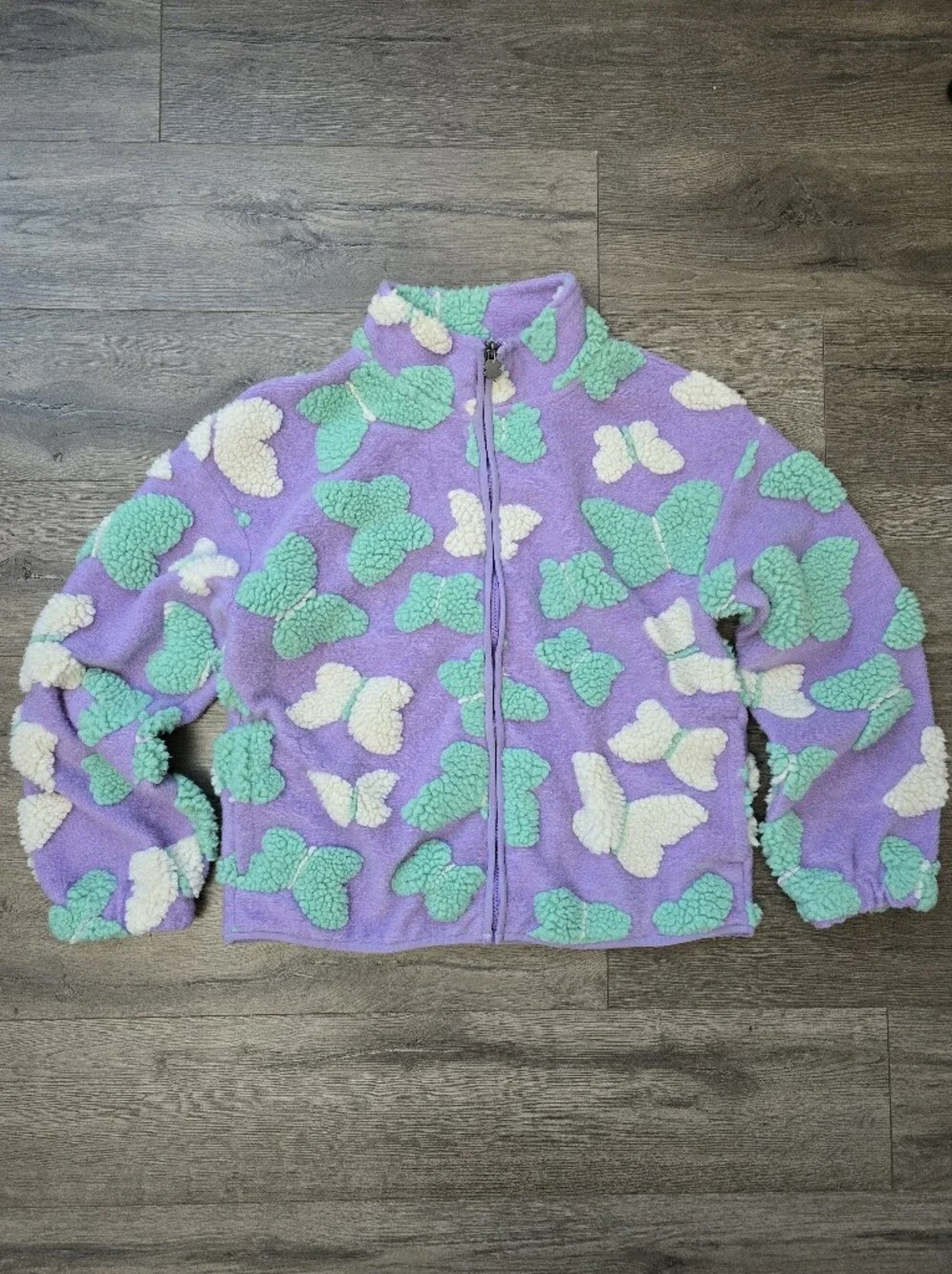 Lucky Brand Fleece Zip Up Jacket 3D Butterfly Pattern Girls Large 14/16